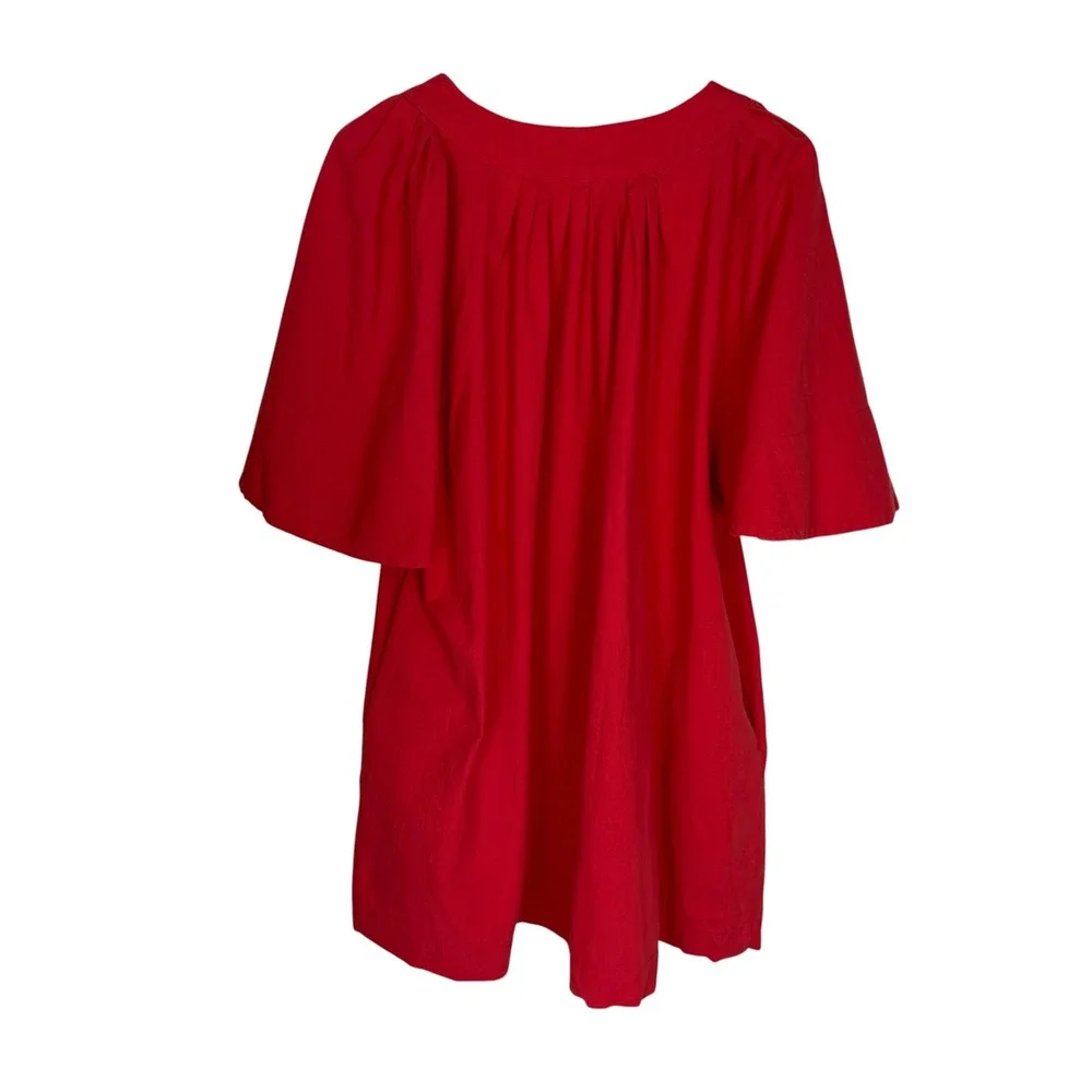 Pomander Place Red Split Neck Flutter Sleeve Shift Dress Pockets Size XXXL